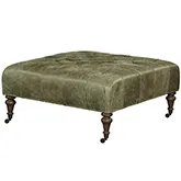 Dillon Cocktail Ottoman in Tufted Keystone Moss Green Leather & Wood