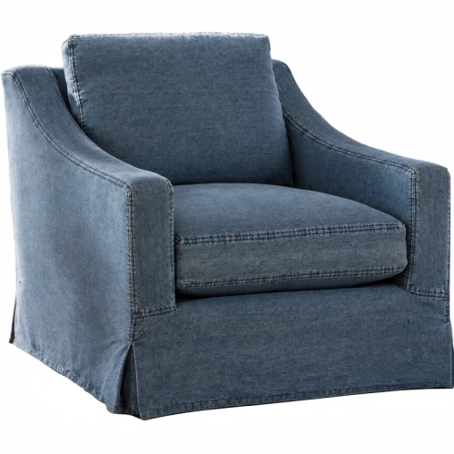 Dunne Slipcover Swivel Accent Chair in Desi Blue Denim Fabric