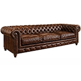 Greenwich 118" Chesterfield Sofa in Valencia Dark Brown Leather & Espresso Oak