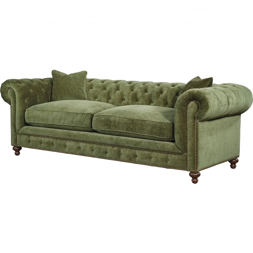 Greenwich 96" Sofa in Tufted Andrew Forest Green Velvet