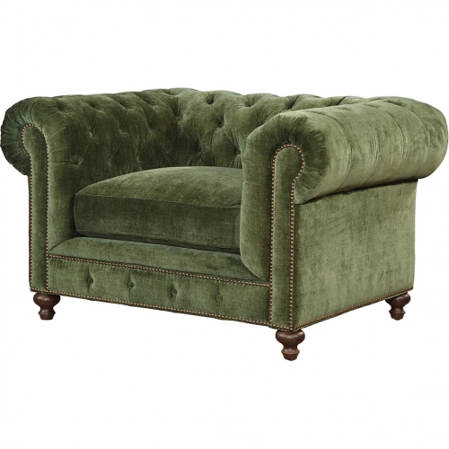 Greenwich Accent Arm Chair in Tufted Andrew Forest Green  Velvet