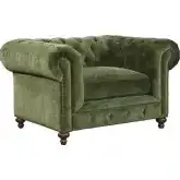 Greenwich Accent Arm Chair in Tufted Andrew Forest Green  Velvet