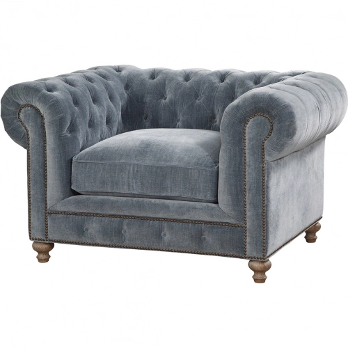 Greenwich Accent Chair in Tufted Andrew Raw Denim Blue Velvet