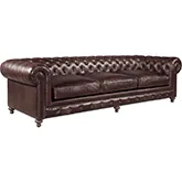 Greenwich 118" Chesterfield Sofa in Valencia Dark Brown Leather & Espresso Oak