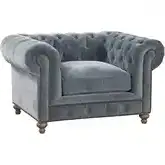 Greenwich Accent Chair in Tufted Andrew Raw Denim Blue Velvet