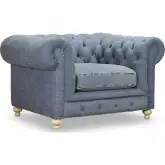 Greenwich Chesterfield Accent Chair in Tufted Blue Denim Fabric