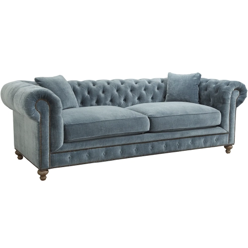 Greenwich 96" Sofa in Tufted Andrew Raw Denim Blue Velvet