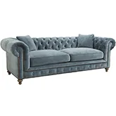 Greenwich 96" Sofa in Tufted Andrew Raw Denim Blue Velvet