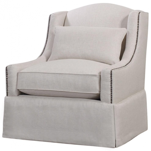 Halston Swivel Accent Chair in Natural Fabric with Nailhead