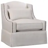 Halston Swivel Accent Chair in Natural Fabric with Nailhead