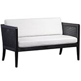 Mission Settee Bench in Bates Onyx Fabric & Natural Gray Wood