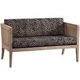 Mission Settee Bench in Borneo Light Brown Fabric & Black Oak Wood