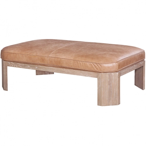 Patricia Ottoman in Crystal Sand Leather & Natural Gray Wood