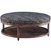 Teddy Ottoman in Bates Onyx Fabric & Dark Brown Wood