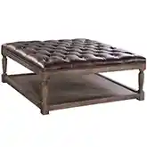 Thomas Square Ottoman in Tufted Valencia Brown Leather & Dark Oak