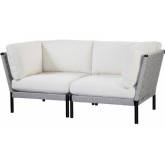 Calabasas Outdoor Studio Sofa in Solid Ivory Fabric & Gray PU Wicker