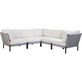 Calabasas Outdoor 5 Piece Sectional Sofa in Solid Ivory Fabric & Gray PU Wicker