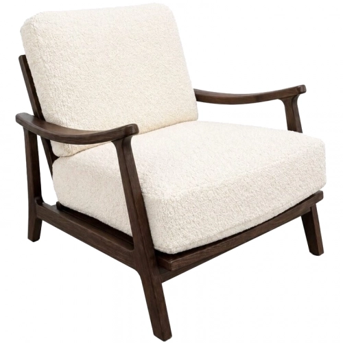 Hayley Accent Arm Chair in Sheepskin Style Natural Fabric & Brown Oak