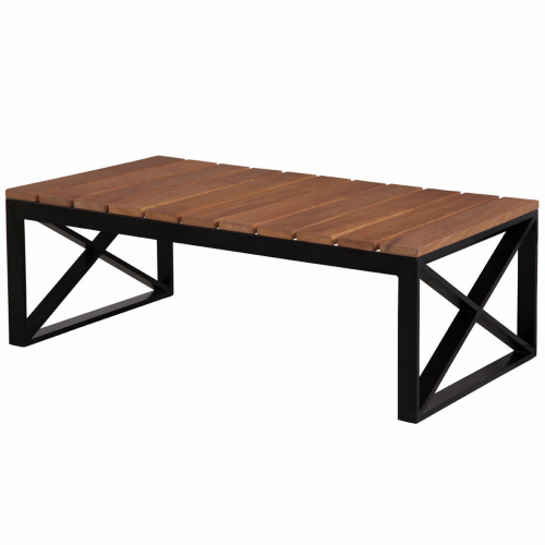 Mendocino Outdoor Coffee Cocktail Table in Teak & Black Metal