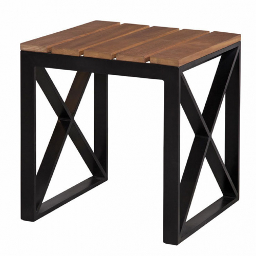 Mendocino Outdoor End Table in Teak & Black Metal