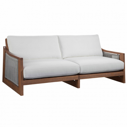 Sacramento Outdoor Sofa in Solid White Fabric, Teak & Rope