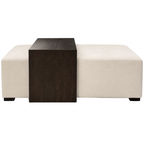 Strada Cocktail Ottoman with Table in Floris Linen & Brown Oak