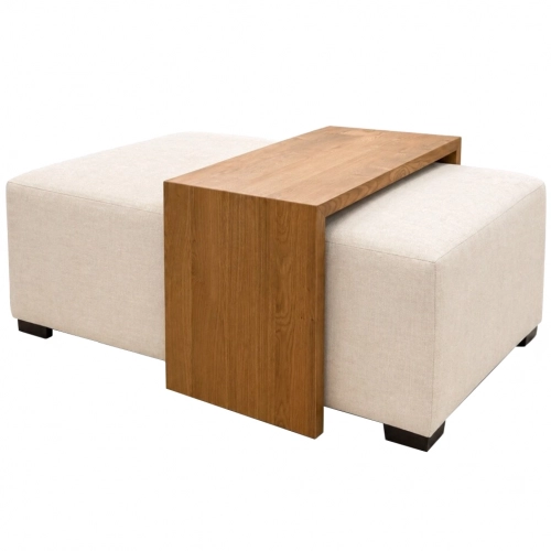 Strada Cocktail Ottoman with Table in Floris Linen & Golden Oak
