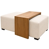 Strada Cocktail Ottoman with Table in Floris Linen & Golden Oak