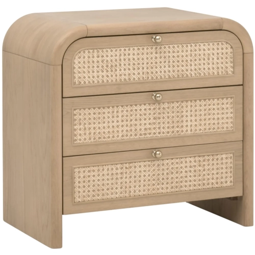 Cannes 3 Drawer Nightstand in Natural Oak & Cane