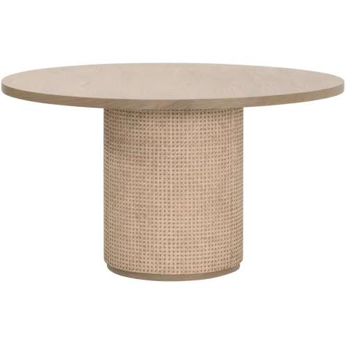 Cannes 54" Round Pedestal Dining Table in Natural Oak & Cane