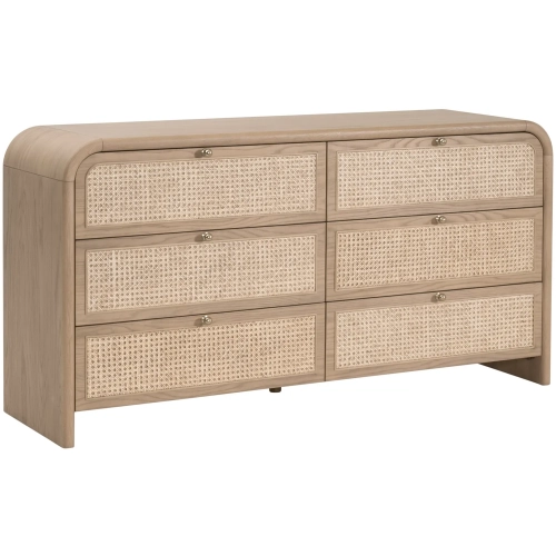 Cannes 6 Drawer Double Dresser in Natural Oak & Cane