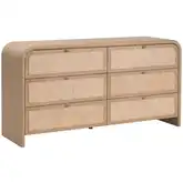 Cannes 6 Drawer Double Dresser in Natural Oak & Cane