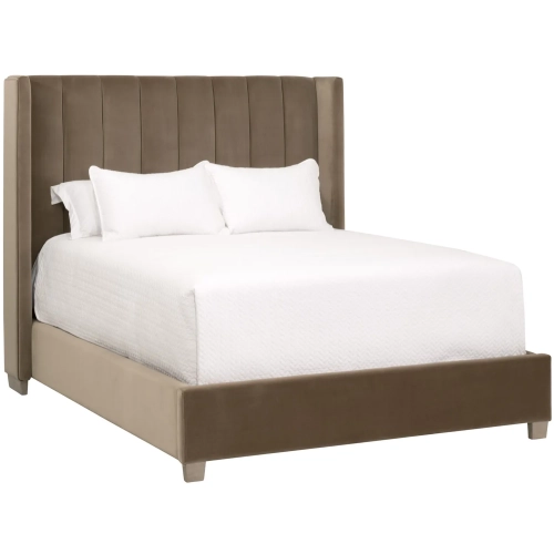 Chandler CA King Bed in Channel Tufted Caramel Velvet & Gray Oak