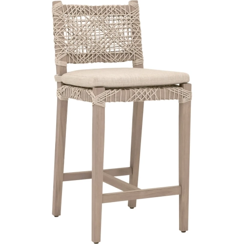 Costa Outdoor Counter Stool in Washed Teak, Oat Poly Rope & Ecru Fabric