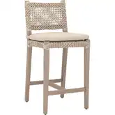Costa Outdoor Counter Stool in Washed Teak, Oat Poly Rope & Ecru Fabric