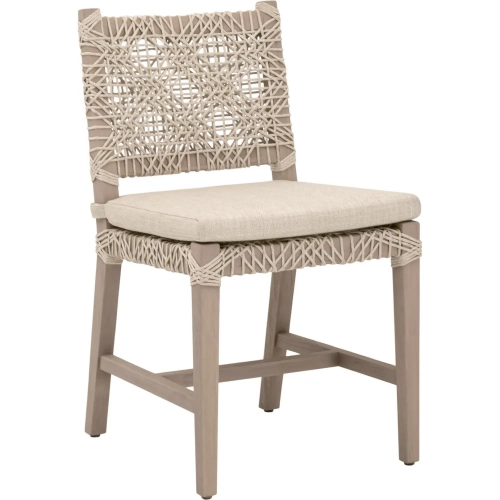 Costa Outdoor Dining Chair in Washed Teak, Oat Poly Rope & Ecru Fabric