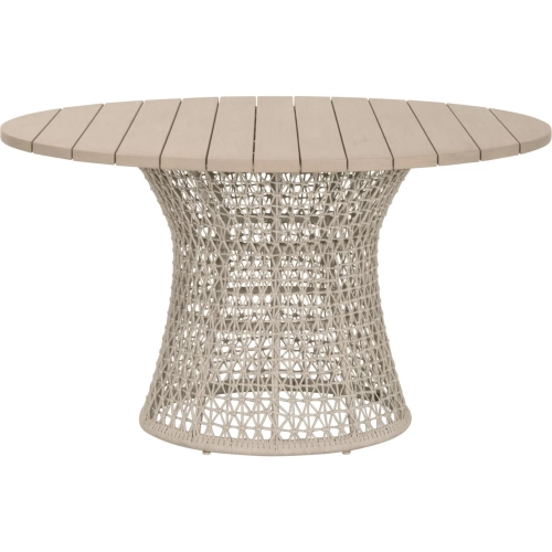 Knit Outdoor 54" Round Dining Table in Washed Teak & Oat Poly Rope