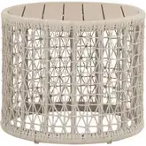 Knit Outdoor Round End Table in Washed Teak & Oat Poly Rope