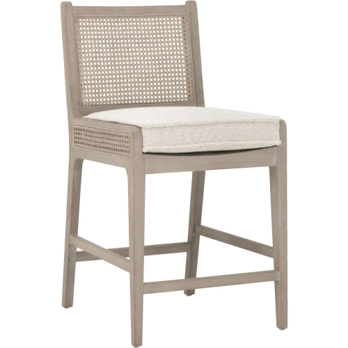 Leone Counter Stool in Gray Oak, Cane & Linen Fabric