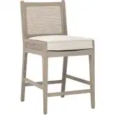 Leone Counter Stool in Gray Oak, Cane & Linen Fabric