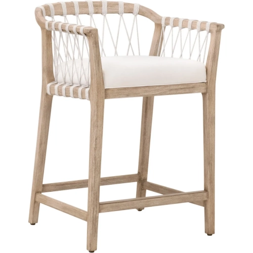 Pacific Outdoor Counter Stool in Washed Teak, White Speckle Flat Rope & Fabric