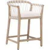 Pacific Outdoor Counter Stool in Washed Teak, White Speckle Flat Rope & Fabric