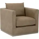 Siena Plinth Base Swivel Club Accent Chair Toast Brown Vegan Leather