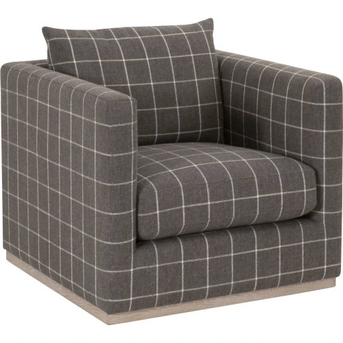 Siena Plinth Base Swivel Club Accent Chair in Windowpane Steel Fabric