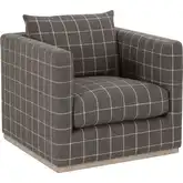Siena Plinth Base Swivel Club Accent Chair in Windowpane Steel Fabric