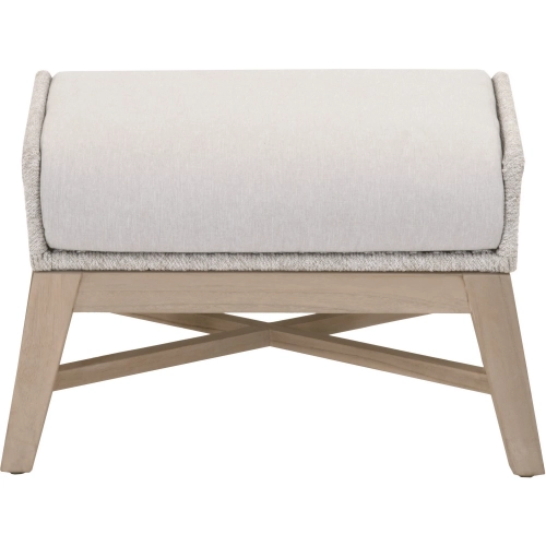 Tapestry Outdoor Ottoman in Taupe & White Rope & Pumice Fabric