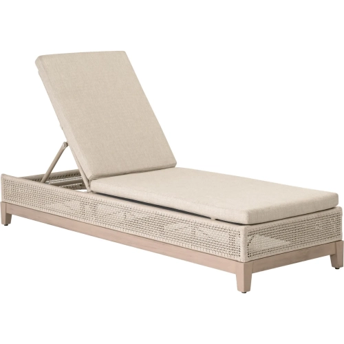 Tropez Outdoor Chaise Lounge in Oat Rope, Ecru Fabric & Washed Teak