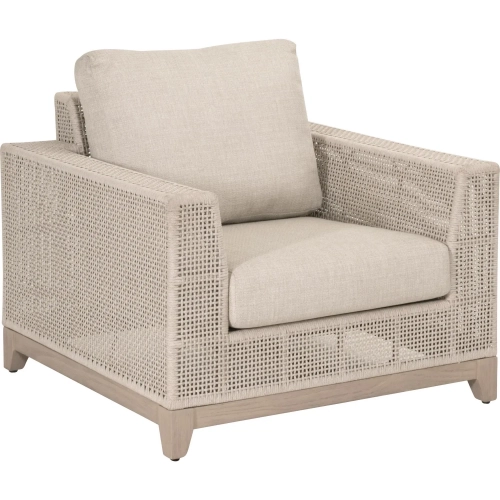 Tropez Outdoor Accent Chair in Oat Rope, Ecru Fabric & Washed Teak