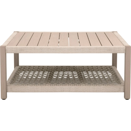 Wrap Outdoor Square Coffee Table in Oat Flat Rope & Washed Ever Teak