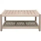 Wrap Outdoor Square Coffee Table in Oat Flat Rope & Washed Ever Teak